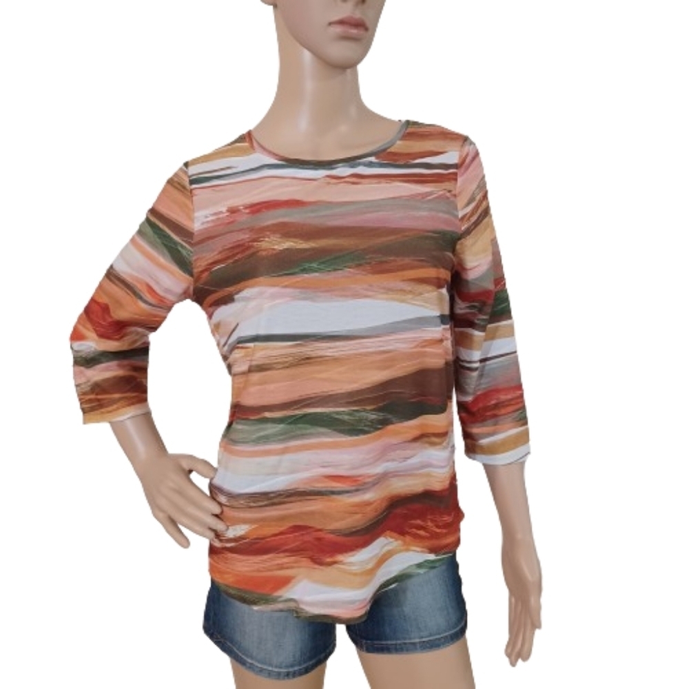 NorthStyle Earthtone Boho Textured Wave Knit Top - 3/4 Sleeve Size Small